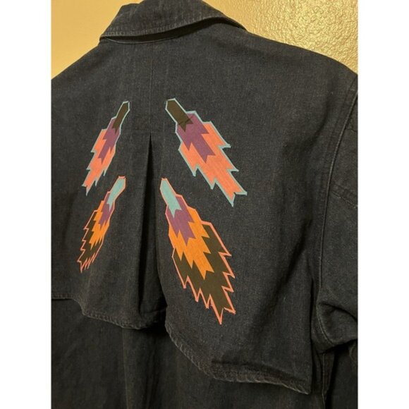 Vtg Calvin Klein Denim Duster Jacket Southwest Custom Tribal Native Am Women's L - Picture 6 of 16